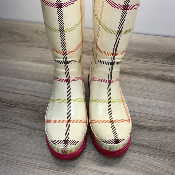 COACH Plaid Rubber Rain Boots Size 6 M Women's multi-colored Paisley A7107 - Picture 8 of 13